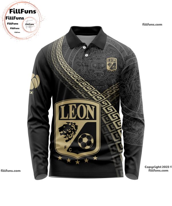 LIGA MX Club Leon Special Black And Gold Long Sleeve Polo Design