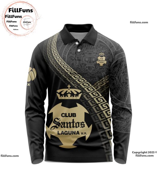 LIGA MX Club Santos Laguna Special Black And Gold Long Sleeve Polo Design