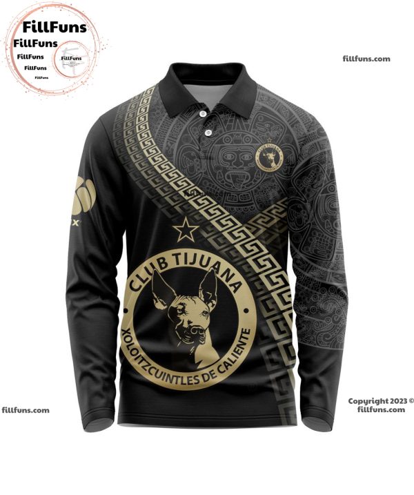 LIGA MX Club Tijuana Special Black And Gold Long Sleeve Polo Design