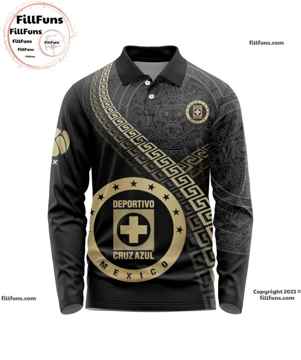 LIGA MX Cruz Azul Special Black And Gold Long Sleeve Polo Design