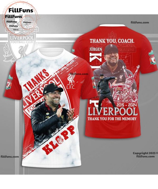 Liverpool Thanks Jurgen Klopp 2015-2024 Thank You For The Memory 3D T-Shirt