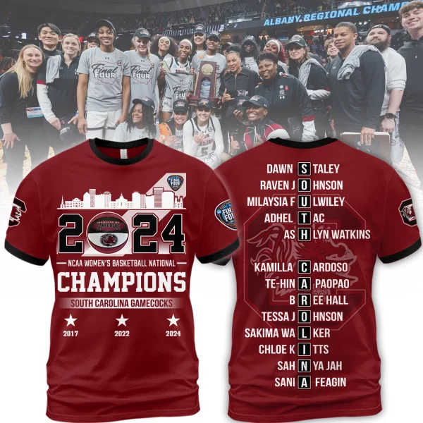 2024 NCAA Women’s Basketball National Champions South Carolina Gamecocks 3D T-Shirt – Garnet