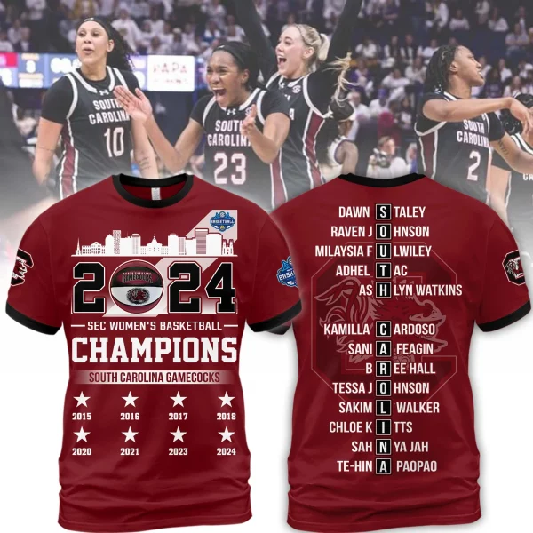 2024 Sec Women’s Basketball Champions South Carolina Gamecocks 3D T-Shirt – Garnet