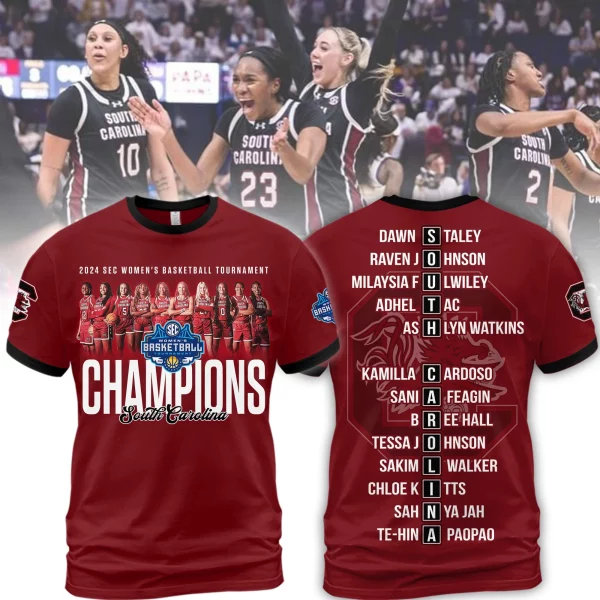 2024 Sec Women’s Basketball Tournament Champions South Carolina Gamecocks 3D T-Shirt – Garnet