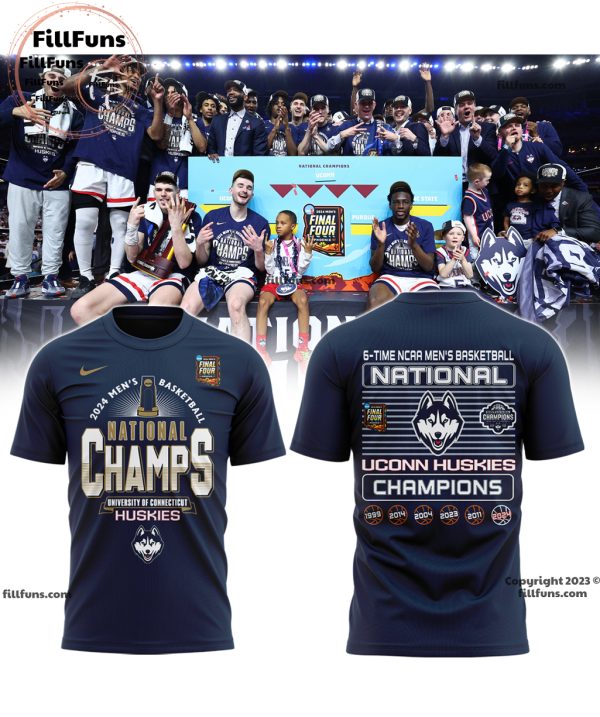 2024 NCAA Men’s Basketball National Champs UConn Huskies 6-Time 3D T-Shirt
