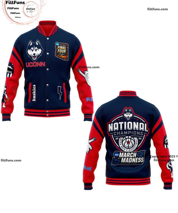 UConn Huskies Final Four National Champions 2024 NCAA Men’s Basketball Baseball Jacket – Navy