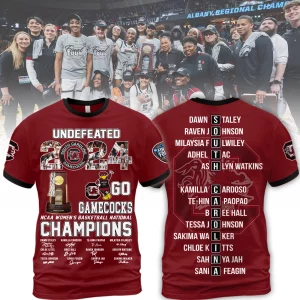 Undefeated 2024 South Carolina Gamecocks NCAA Women’s Basketball National Champions 3D T-Shirt – Garnet