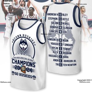 UConn Huskies NCAA Men’s Basketball National Champions 2024 Go Huskies 3D T-Shirt – White