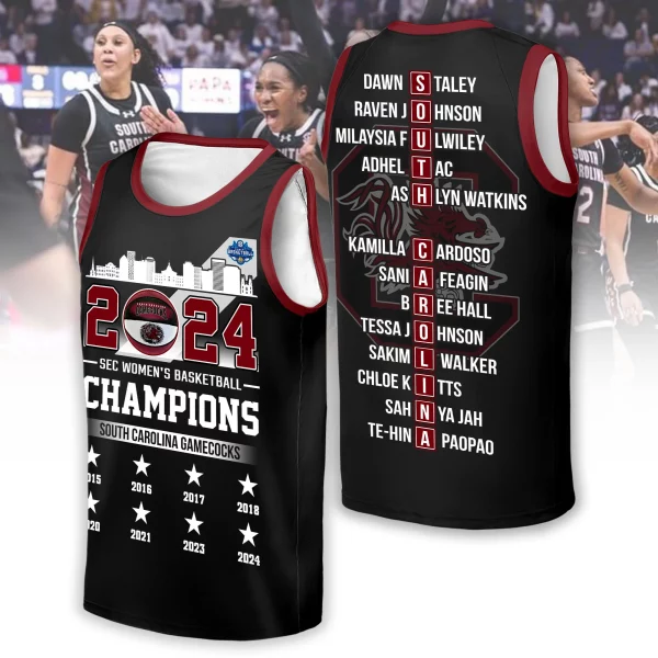 2024 Sec Women’s Basketball Champions South Carolina Gamecocks 3D T-Shirt – Black