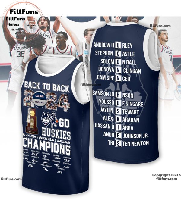 Back To Back 2024 UConn Huskies NCAA Men’s Basketball National Champions 3D T-Shirt – Navy