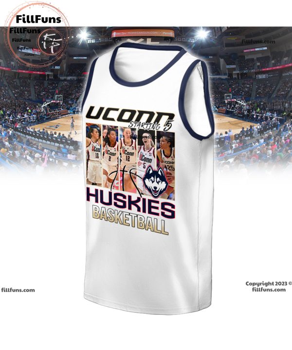 UConn Huskies Basketball Starting 5 3D T-Shirt – White