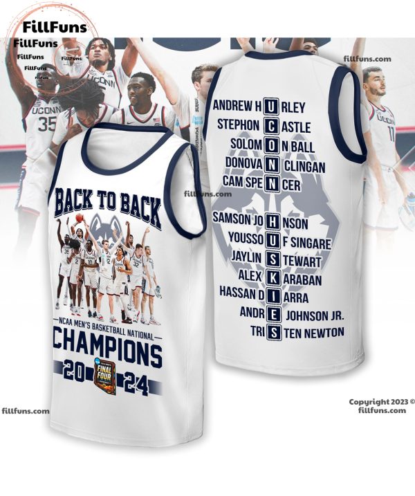 Back To Back UConn Huskies NCAA Men’s Basketball National Champions 2024 3D T-Shirt – White