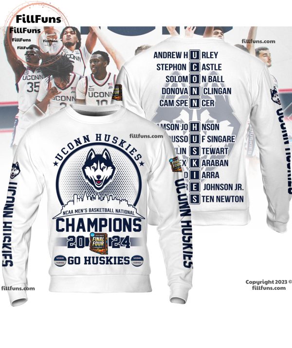 UConn Huskies NCAA Men’s Basketball National Champions 2024 Go Huskies 3D T-Shirt – White