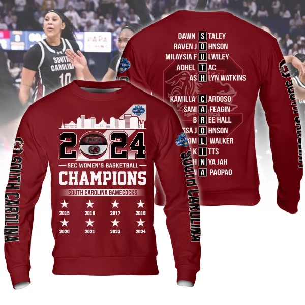 2024 Sec Women’s Basketball Champions South Carolina Gamecocks 3D T-Shirt – Garnet