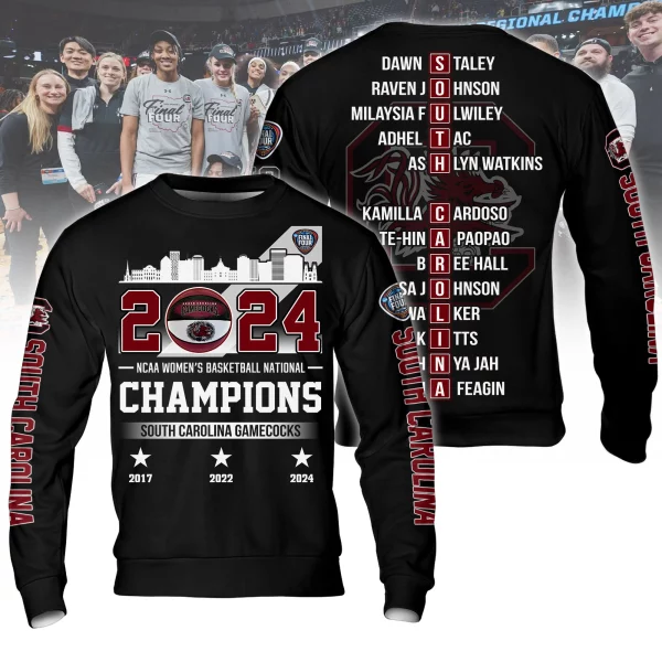 2024 NCAA Women’s Basketball National Champions South Carolina Gamecocks 3D T-Shirt – Black