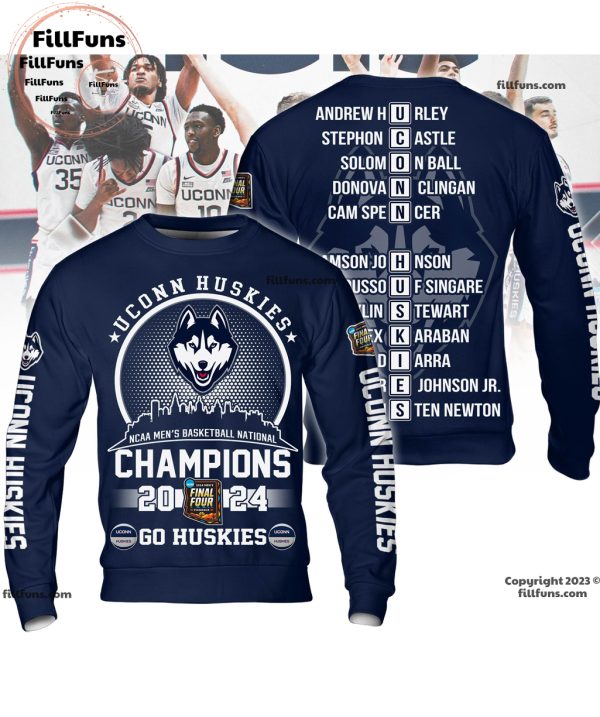 UConn Huskies NCAA Men’s Basketball National Champions 2024 Go Huskies 3D T-Shirt – Navy