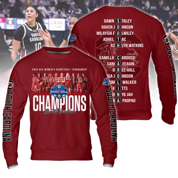 2024 Sec Women’s Basketball Tournament Champions South Carolina Gamecocks 3D T-Shirt – Garnet