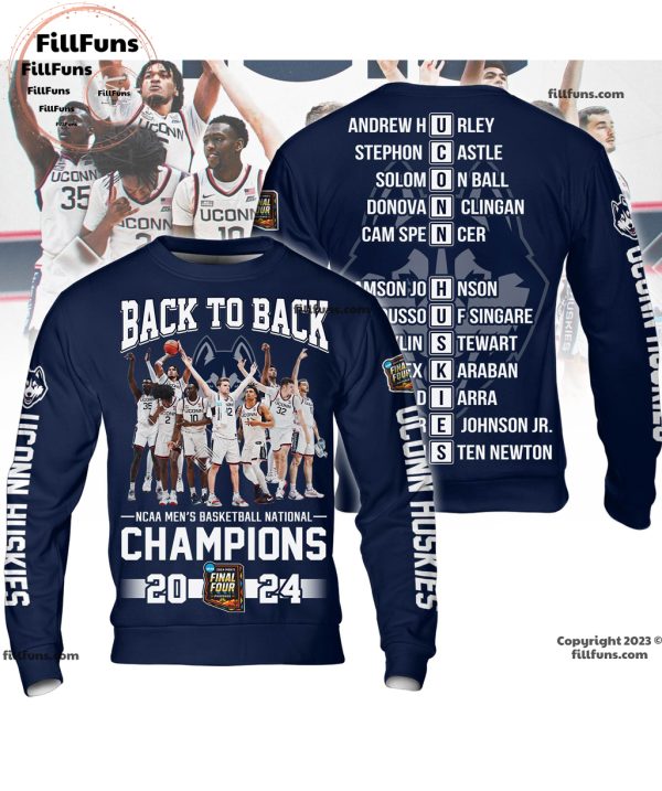Back To Back NCAA Men’s Basketball National Champions 2024 UConn Huskies 3D T-Shirt – Navy
