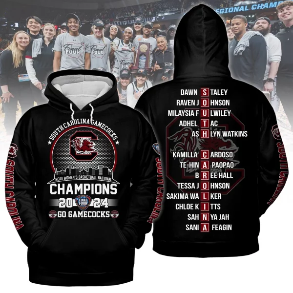 South Carolina Gamecocks NCAA Women’s Basketball National Champions 2024 3D T-Shirt – Black