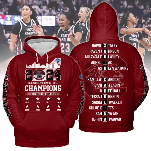 2024 Sec Women’s Basketball Champions South Carolina Gamecocks 3D T-Shirt – Garnet