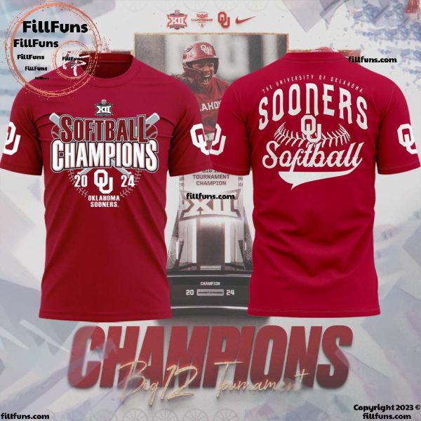 Big 12 Softball Conference Tournament Champions 2024 Oklahoma Sooners 3D T-Shirt