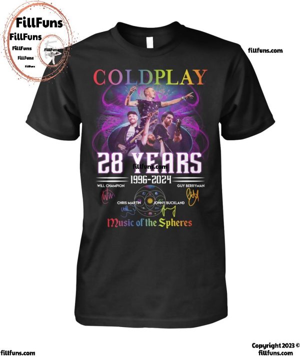 Coldplay 28 Years 1996-2024 Music Of The Spheres T-Shirt