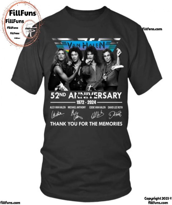 Van Halen 52nd Anniversary 1972-2024 Thank You For The Memories T-Shirt